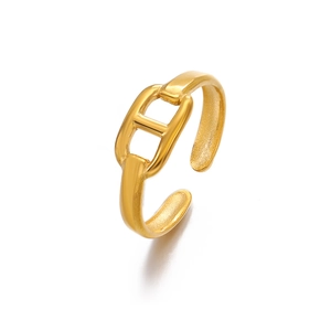 Verstellbarer goldener Edelstahlring mit H-Glied im Schweinenasen-Design für Damen