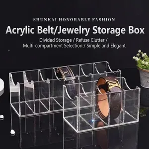 Acrylic Belt Organizer Box Transparent Multi Grid Storage Case For Closet Desktop Space Saving Clear Display Container