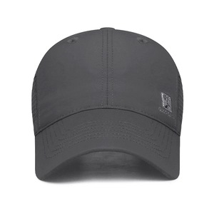 Deep grey quick-dry mesh baseball cap with Good Luck embroidery for outdoor sun protection
