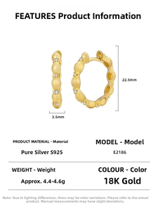 Technical dimensions of gold S925 sterling silver brushed hoop earrings with 22.5mm outer diameter
