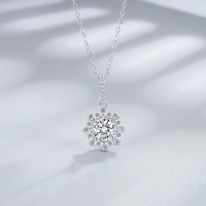 925 silver sunflower necklace with 6mm ice flower cut cubic zirconia gemstone