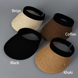 Damen Sonnenschutz Stroh Visier Hut Set in Beige, Kaffee, Schwarz und Khaki Farben