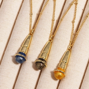 Punk hip hop microphone necklaces in gold, blue and bronze finishes with link chains
