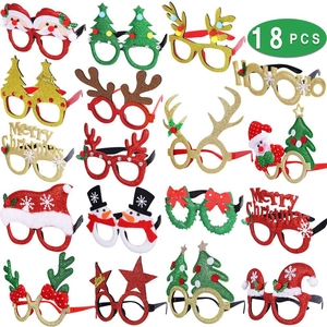 Grid layout of 18 festive Christmas glasses with Santa, reindeer and tree designs