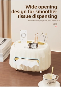 Creamy desk tissue box featuring multifunctional compartments for remote and accessories