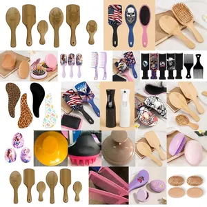 Customized hair brush set with air cushion comb and spray bottle in various patterns