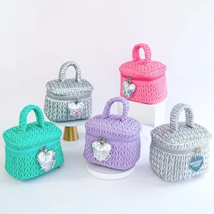 Chic quilted mini handbags with heart charms in silver pink green and purple colors