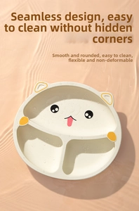 Macro detail of seamless bear silicone baby plate showing easy-to-clean divided sections