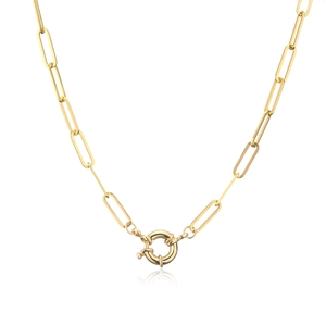18K gold plated paperclip chain necklace with a decorative steering wheel spring clasp