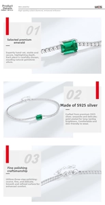 Detail of S925 silver bracelet featuring rectangular emerald-cut green gemstone and stones