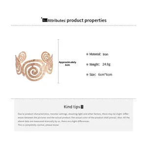 Vue détaillée du bracelet spirale en fer doré rose avec diamètre 6cm et poids 24.8g