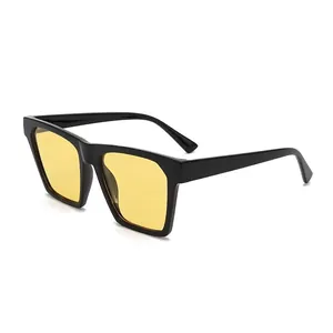 Retro black square frame sunglasses with yellow lenses for a vintage fashion style