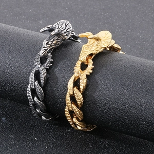 Close-up of titanium steel dragon head clasp and scales on punk style Cuban bracelets