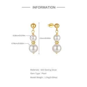 Detailed size specifications for 925 sterling silver double pearl drop earrings
