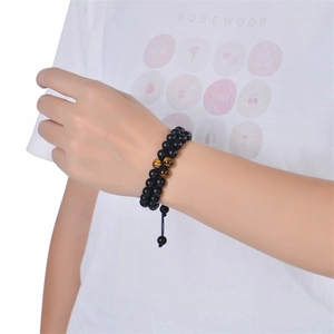 Double-layer matte black bead and tiger eye stone adjustable braided bracelet for couples