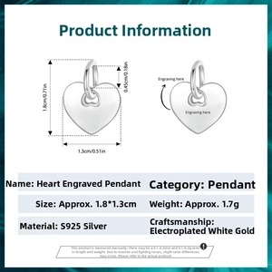 Detailed specs of S925 sterling silver heart pendant with size and weight info