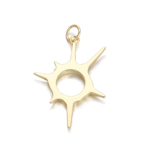 Polished 18K gold-plated celestial starburst pendant with hollow center and jump ring
