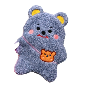 Cute blue teddy bear plush pencil case with embroidery details on white background