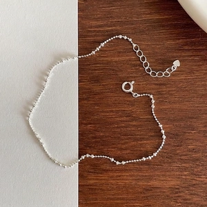 Minimalist S925 sterling silver bead anklet with heart pendant and lobster clasp