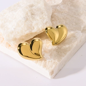Puffy Heart Stud Earrings 18K Gold Plated Stainless Steel Titanium Steel Ins Style Fashion Elegant Minimalist For Women