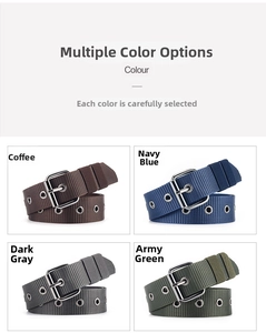 Canvas braided belts in four colors with durable metal pin buckle and eyelets detail