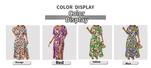 V-Ausschnitt Maxikleid mit Blumenmuster in vier Farben, hohem Schlitz und elastischer Taille