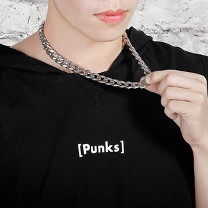 Silver Cuban link chain necklace for men in stainless steel shown on a male model