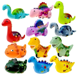 Set of 12 colorful cartoon dinosaur pull-back toy cars for kids including T-Rex models