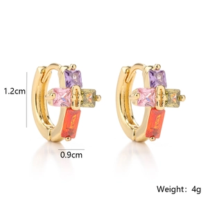 Exquisite gold-plated cross earrings with colorful zircons, size 1.2cm by 0.9cm, weight 4g