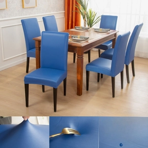 Waterproof royal blue PU leather dining chair cover with high elasticity and scratch resistance