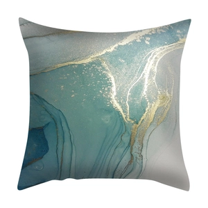 Short plush marble pattern pillowcase in blue and white with gold metallic veins