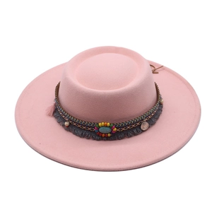 Chapeau Fedora Ethnique Vintage Sommet Plat Large Bord Jazz Hat Avec Bande Tissée Bohème Glands Turquoise Pour Hommes Femmes