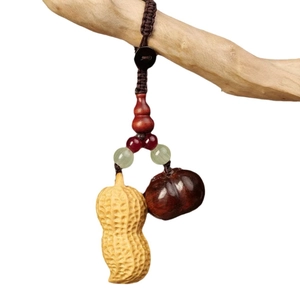 Chinese zen style rosewood persimmon and peanut keychain pendant with wooden beads