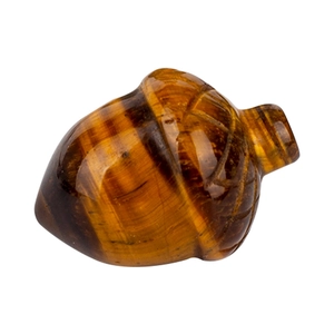 Polished tiger eye stone pendant carved in a shell shape with natural golden brown stripes