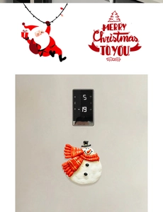 Christmas snowman fridge magnet displayed on refrigerator with festive holiday illustrations