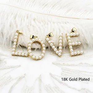 Alphabet Charms With Faux Artificial Pearl 18K Gold Plated Copper For DIY Jewelry Making Elegant Initial Pendant