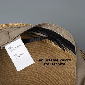 Close-up of the internal adjustable strap for the straw sun hat's size 56-58cm