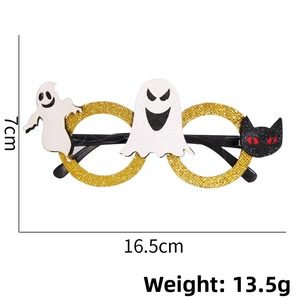 Halloween ghost and black cat decorative glasses with dimensions 16.5cm wide and 7cm high