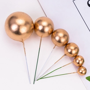 Set di 6 decorazioni per torte a forma di sfera dorata in varie misure lucide