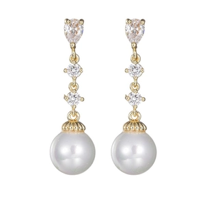 Elegant S925 silver earrings with teardrop crystals and white pearls on white background
