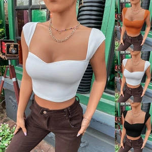 Women Ribbed Knit Crop Top Square Neck Sleeveless Slim Fit Sexy Streetwear Summer Fashion Basic Solid Color Vest