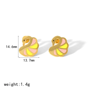 Boucles d'oreilles cygne en émail rose et jaune en acier inoxydable doré