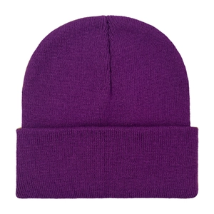Classic purple cuffed knit beanie cap made of warm acrylic material for winter wear