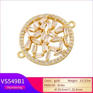 Gold hollow flower brass connector with sparkling cubic zirconia for jewelry making