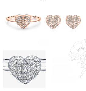 Detail view of S925 sterling silver heart jewelry set with full pavé cubic zirconia