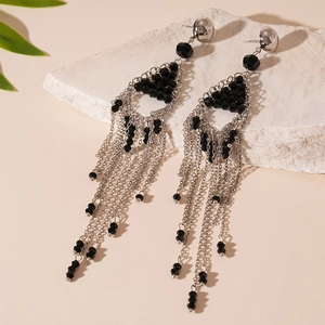 Boucles D'oreilles Pendantes Gothiques Triangle Perles De Verre Pour Femmes Alliage Rétro Avec Silver Earring Post
