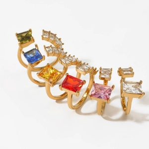 Adjustable 316L gold stainless steel rings with colorful rectangular zircon inlays