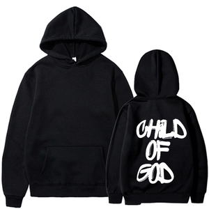 Vintage black hoodie with white Child of God graffiti print on back and front pocket
