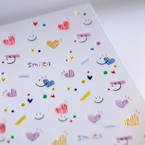 Autocollants 5D gaufrés pour ongles avec smileys et cœurs colorés pour manucure 3D