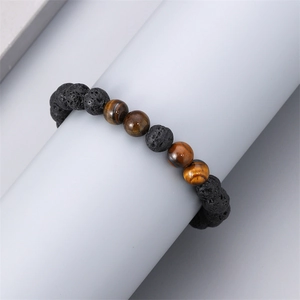8mm lava stone and yellow tiger eye beaded bracelet for men with braided cord design